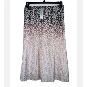 WD•NY Ombre Leopard Midi Skirt Animal Print Satin Slip